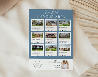 Real Estate Door Knocking Flyers Templates, Real Estate Flyer Neighbor, Real Estate Just Listed Flyer, Canva, Blue Luxury design, PTT-H04