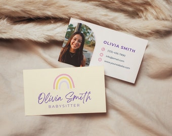 Babysitting Business Cards, DIY Card for Babysitter, Instant Download, Editable Canva Template, Childcare Marketing, Pastel Yellow, PTT-M03