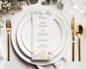 Mothers Day Menu Template, Canva Restaurant Menu, INSTANT DOWNLOAD, Brunch Menu Printable, Elegant, Whimsical Floral, Pastel Wildflowers