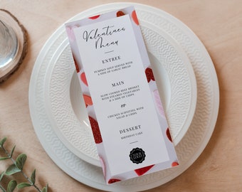 Valentines Day Menu Template, Canva Restaurant Menu, INSTANT DOWNLOAD, Valentine Dinner Printable, Elegant, Romantic Design, Red Love Hearts