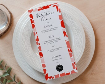 Valentines Day Menu Template, Canva Restaurant Menu, INSTANT DOWNLOAD, Valentine Dinner Printable, Retro, Romantic, Red Love Hearts