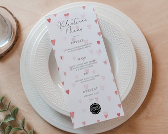 Valentines Day Menu Template, Canva Restaurant Menu, INSTANT DOWNLOAD, Valentine Dinner Printable, Pretty, Romantic Design, Red Love Hearts
