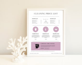 Price List Template for Cleaning Services, Editable Canva Template, DIY Cleaning Business Price List, Instant Download, Minimal, PTT-C05