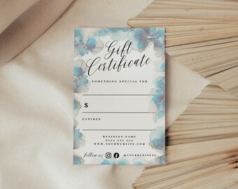Small Business Gift Certificate Template, Instant Download, Printable Gift Voucher, Editable Canva Template, Blue Marble Effect, PTT-B01