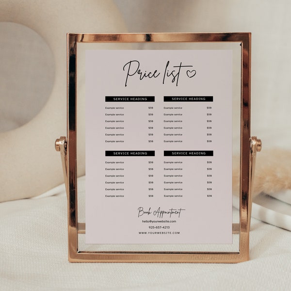 Minimalistic Price List Template, Editable Canva Template, DIY Minimal Price List, Instant Download, Minimal Neutral Aesthetic, PTT-E05