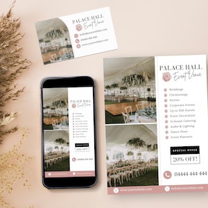 Lot marketing pour le lieu de l'événement, TÉLÉCHARGEMENT IMMÉDIAT, carte de visite à faire soi-même, flyer imprimable, flyer numérique, moderne et élégant, modèle canva, PTT-D03