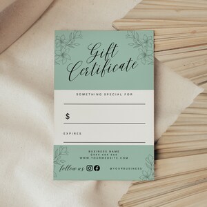 Small Business Gift Certificate Template, Instant Download, Printable Gift Voucher, Editable Canva Template, Sage Green, PTT-A01