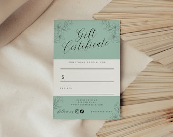 Small Business Gift Certificate Template, Instant Download, Printable Gift Voucher, Editable Canva Template, Sage Green, PTT-A01