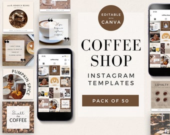 Coffee Instagram Template Posts, Social Media Posts for Coffee Shops, Editable Barista Canva Template, Coffee Quotes, Cafe Branding, PTT-G01