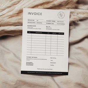 Simple Freelance Invoice Template, Simple Sales Invoice Template, Minimalist Printable Business Forms,  Easy to Edit in Canva, PTT-G04