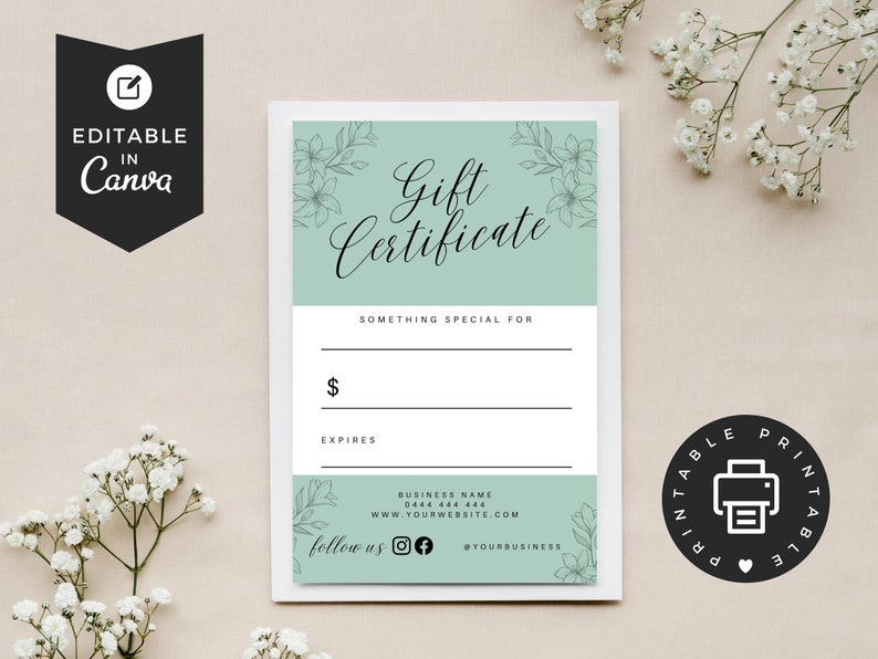 Small Business Gift Certificate Template, Instant Download, Printable ...