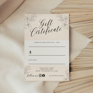 Small Business Gift Certificate Template, Instant Download, Printable Gift Voucher, Editable Canva Template, Peach, PTT-A02