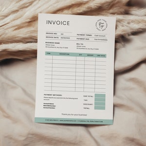 Simple Freelance Invoice Template, Simple Sales Invoice Template, Minimalist Printable Business Forms,  Easy to Edit in Canva, Sage, PTT-G03