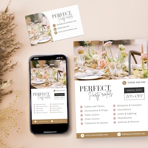 Party Verleih Business Bundle, Party Verleih Flyer Vorlage, DIY Visitenkarte, Event Decor Flyer, Moderne Elegante Ästhetik, PTT-D01