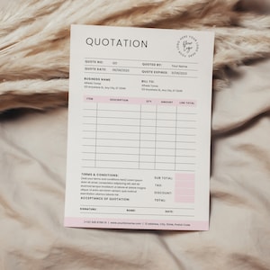 Business Quotation Template, Quotation Invoice Template, Estimate Template for Small Business, Minimalist Pink Canva Template, PTT-G02