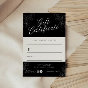 Small Business Gift Certificate Template, Instant Download, Printable Gift Voucher, Editable Canva Template, Black and White, PTT-A06