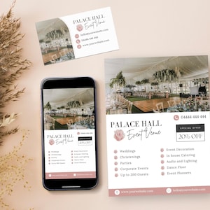 Paquete de marketing para lugares de eventos, DESCARGA INSTANTÁNEA, Tarjeta de visita diy, Folleto imprimible, Folleto digital, Moderno y elegante, Plantilla Canva, PTT-D03