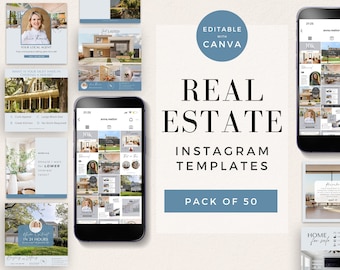 Real Estate Ads on Instagram, Realtor Posts for Social Media, Lettings Agency, Property Manager, Blue Canva Template, Modern, PTT-H04