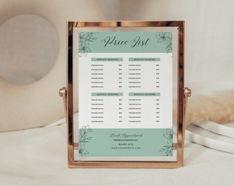 Small Business Price List Template, Editable Canva Template, DIY Price List, Instant Download, Simple Floral Design, Sage Green, PTT-A01