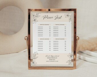 Small Business Price List Template, Editable Canva Template, DIY Price List, Instant Download, Simple Peach Floral Design, , PTT-A02