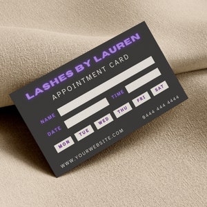 Afdrukbare afspraakkaart voor Lash Tech, DIY afspraakherinneringskaart, Canva-sjabloon, Instant Download, Paars Neon Design, PTT-F02