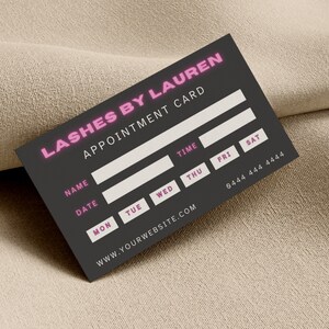 Afdrukbare afspraak kaart voor Lash Tech, DIY afspraak herinneringskaart, Canva sjabloon, Instant Download, roze neon ontwerp, PTT-F01
