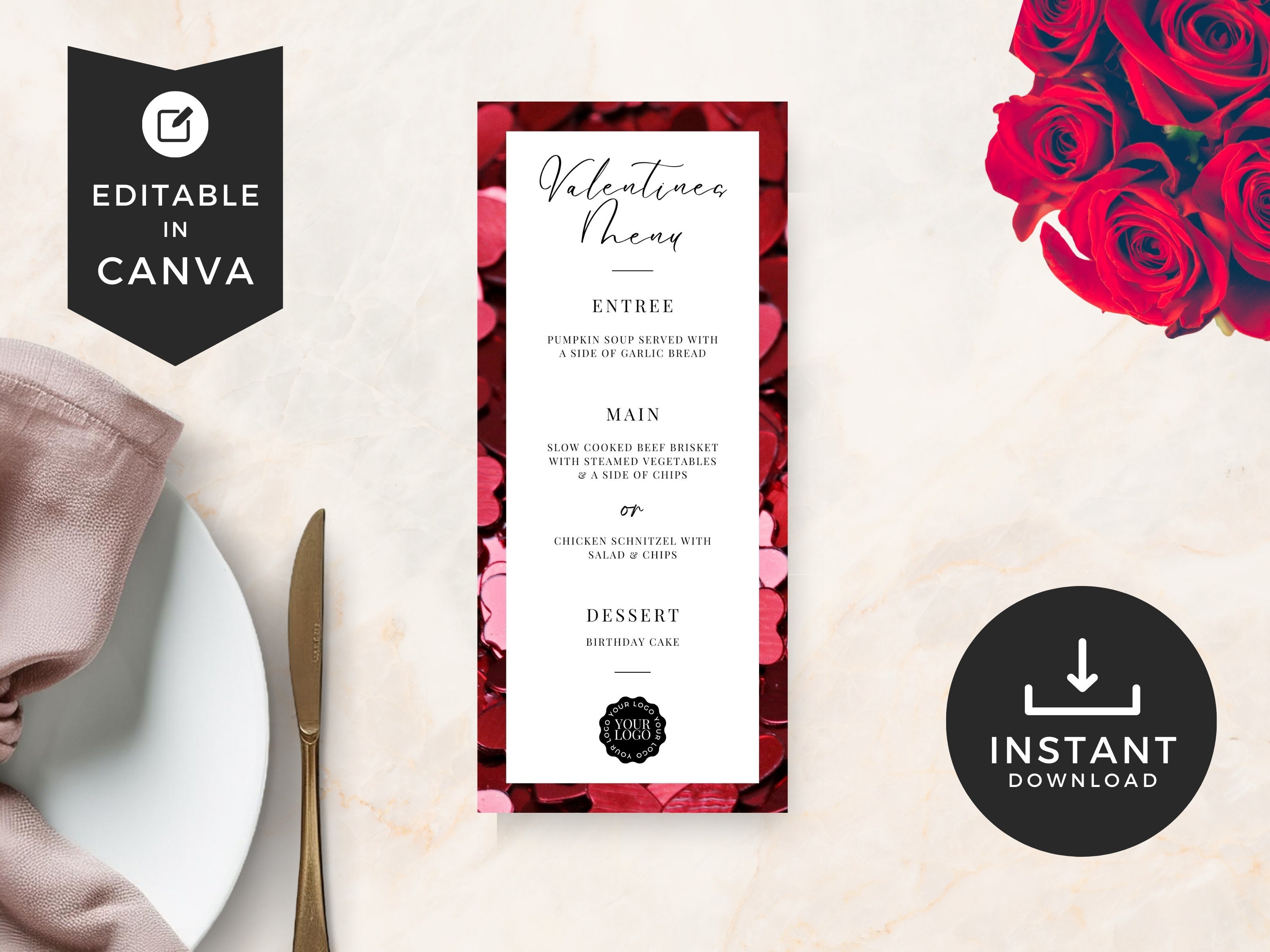 Valentines Day Menu Template, Canva Restaurant Menu, INSTANT DOWNLOAD ...