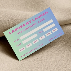 Afdrukbare afspraak kaart voor Lash Tech, DIY afspraak herinneringskaart, Canva sjabloon, Instant Download, blauw Ombre ontwerp, PTT-F05