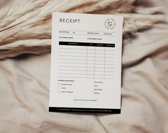 Small Business Sales Receipt Template, Printable Downloadable Receipt Template, Editable in Canva, Minimalist Modern Design, PTT-G04