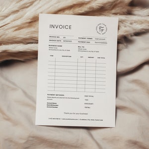 Simple Freelance Invoice Template, Simple Sales Invoice Template, Minimalist Printable Business Forms,  Easy to Edit in Canva, PTT-G01