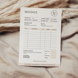 Simple Freelance Invoice Template, Simple Sales Invoice Template, Minimalist Printable Business Forms,  Editable in Canva, Beige, PTT-G05
