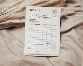 Simple Freelance Invoice Template, Simple Sales Invoice Template, Minimalist Printable Business Forms,  Editable in Canva, Beige, PTT-G05