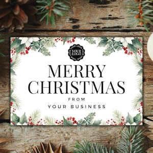 Tarjetas de Navidad comerciales de la empresa, Tarjeta de felices fiestas para clientes, DESCARGA INSTANTE, Saludos de Navidad para clientes, Floral rojo, PTT-CHR2