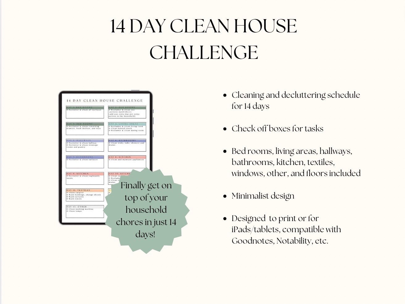 14 Day Clean House Challenge Digital Printable Declutter - Etsy