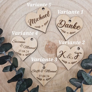 Herzanhänger aus Holz | Einladung | Platzkarte | Dankeskarte | Hochzeit | Geburtstag