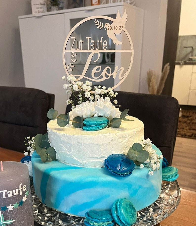 Cake Topper Taufe Kommunion Personalisiert mit Datum und Namen Bild 9