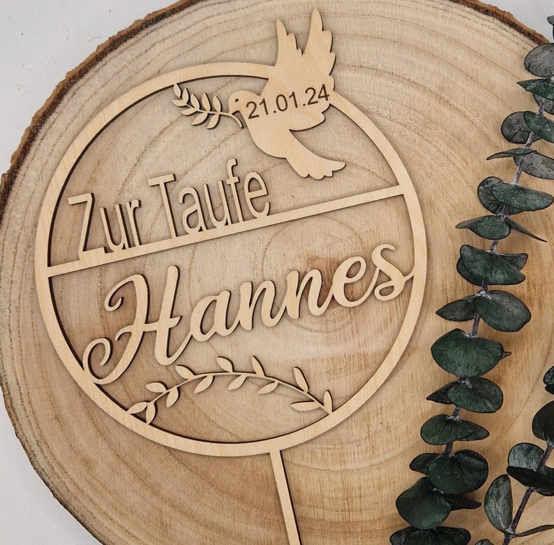 Cake Topper Taufe Kommunion Personalisiert mit Datum und Namen Bild 1