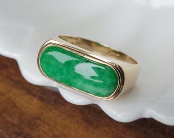 Jade Men's Ring 14k Gold Cabochon Green Jade Gemstone Man Ring Gift For Him Jadeite Natural Gemstone