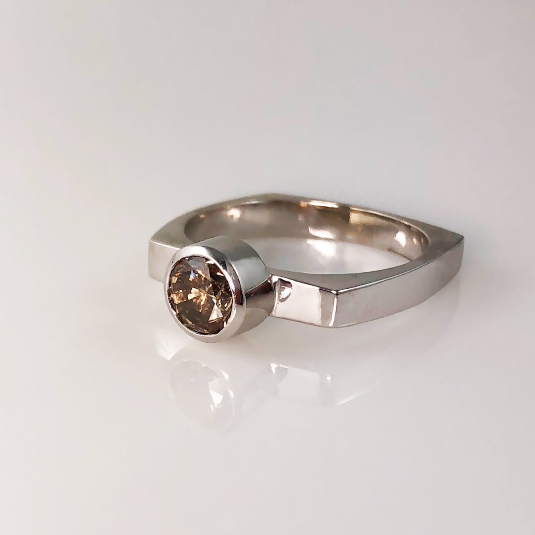Diamond Contemporary Engagement Ring, Champagne Diamond, 14k Gold ...
