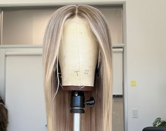 24 inch bright blonde balayage human hair wig