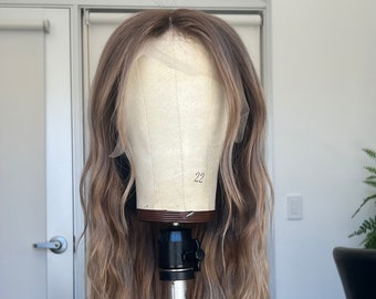 22 inch custom colored honey blonde “bronde” balayage human hair wig