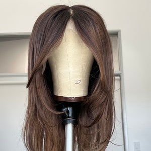 22 inch custom colored caramel brown balayage human hair wig