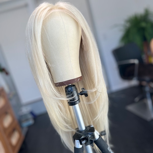 22 inch double density platinum blonde human hair wig