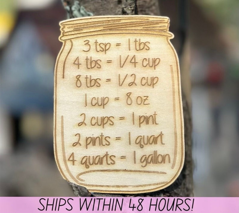 Kitchen Measurements Conversion Chart Mason Jar Teaspoon
