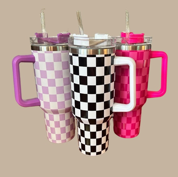 Checkered Print 40oz Tumbler Stainless Steel Tumbler Travel Cup Hydration  Thirst Quencher Retro Cup 