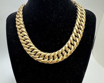Vintage Monet Signed Gold Plated Collar Choker Interlink Necklace 15.5" x 5/8" Costume Jewelry Women Gift MobWife MobJewelry