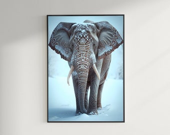 African Elephant In The Snow