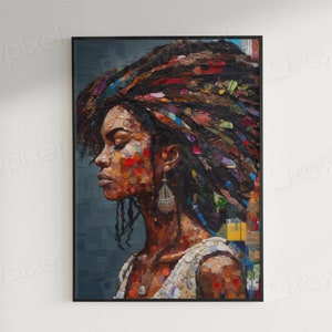 Modern Wall Art Decor, Black Girl Poster, African Woman Canvas, Black Art, Black Woman Art, Afro American Art,