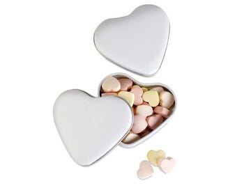Boîtes en aluminium gravées personnalisées en forme de coeur avec des bonbons en forme de coeur, cadeaux de mariage coeur, cadeaux de baptême coeur