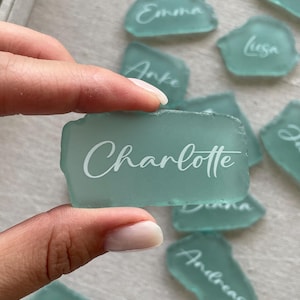 Sea glass place cards / green glass place cards